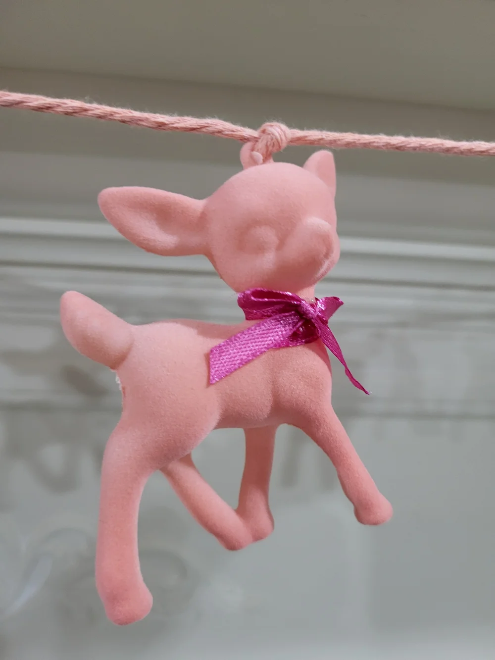 Ashland Pink Velvet Fawn Garland Ornament with Magenta Bow